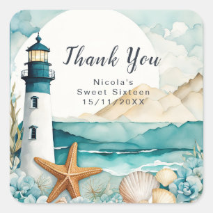 Nautical Lighthouse Sweet Sixteen Square Sticker