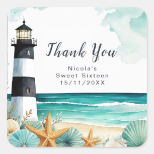 Nautical Lighthouse Sweet Sixteen Square Sticker
