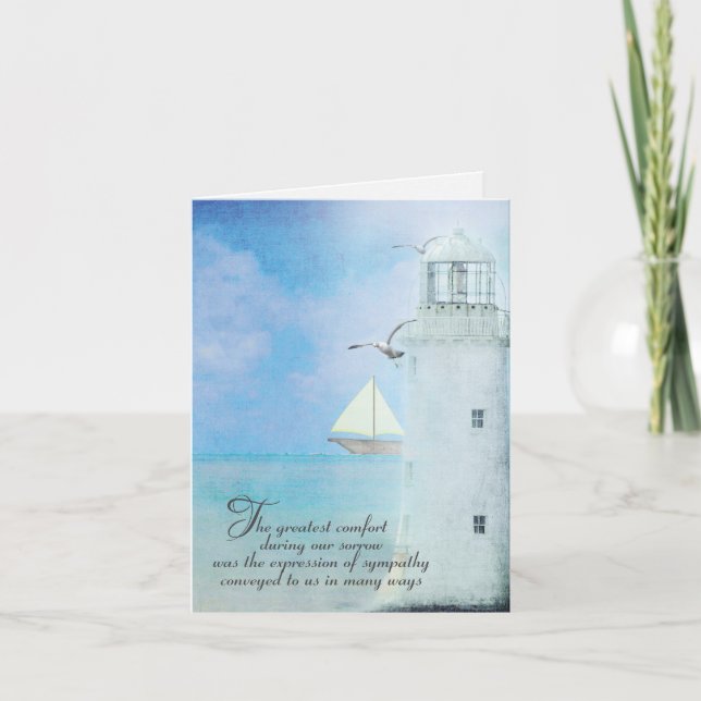 Nautical Lighthouse sympathy thank you Card (Front)