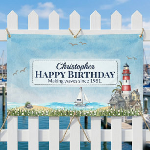Nautical Lighthouse Vintage Birthday Banner