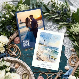 Nautical Lighthouse Watercolor Wedding Photo TLW26 Save The Date