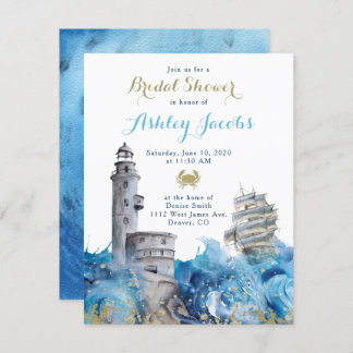 Nautical Lighthouse Waves Ship Bridal Shower Invitation
