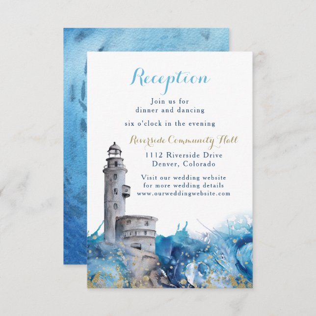 Nautical Lighthouse Waves Wedding Reception Insert Invitation (Front/Back)