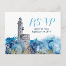 Nautical Lighthouse Waves Wedding RSVP