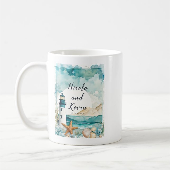 Nautical Lighthouse Wedding  Coffee Mug (Left)
