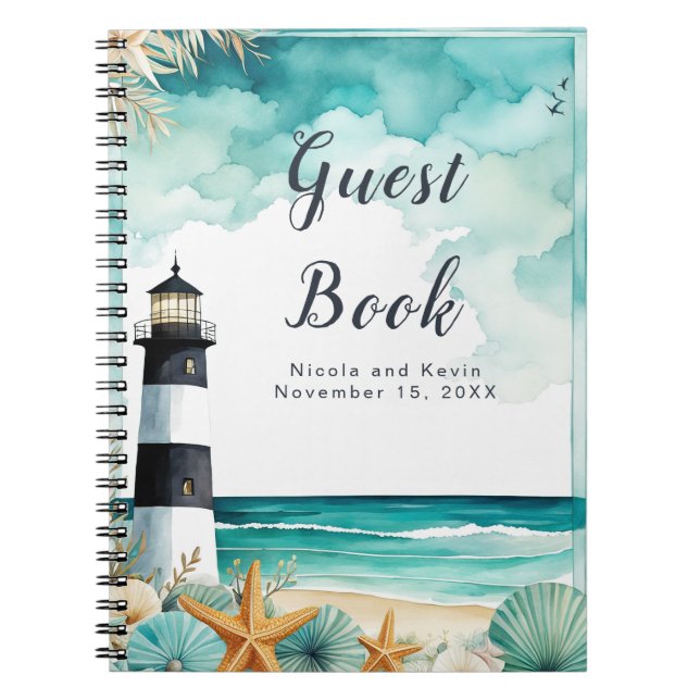 Nautical Lighthouse Wedding Guest Book (Front)