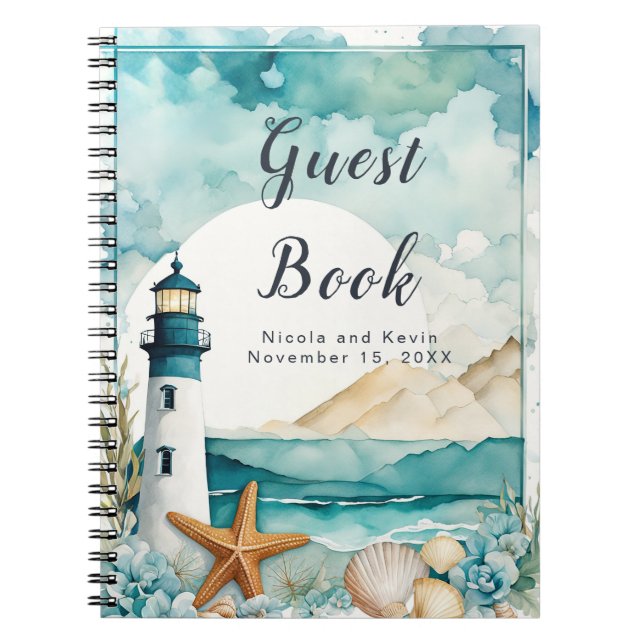Nautical Lighthouse Wedding Guest Book (Front)
