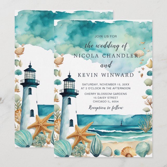 Nautical Lighthouse Wedding Invitation (Front/Back)