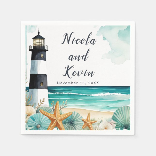 Nautical Lighthouse Wedding  Napkin (Front)