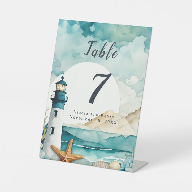 Nautical Lighthouse Wedding  Pedestal Sign (Front)