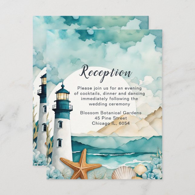 Nautical Lighthouse Wedding  Reception Enclosure Card (Front/Back)