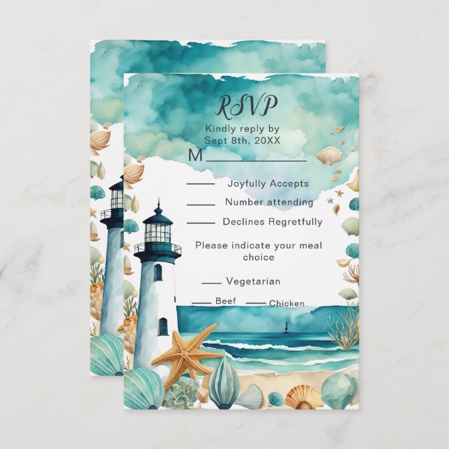 Nautical Lighthouse Wedding RSVP Card (Front/Back)