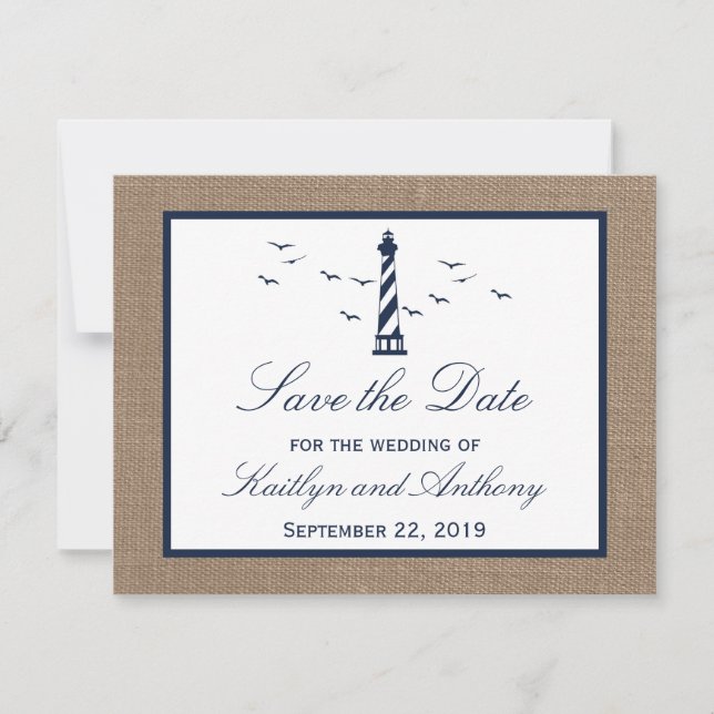 Nautical Lighthouse Wedding Save The Date Cards (Front)