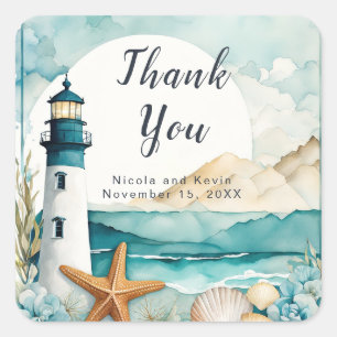 Nautical Lighthouse Wedding Square Sticker