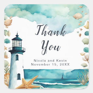 Nautical Lighthouse Wedding Square Sticker