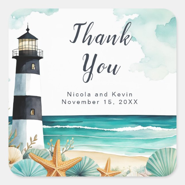 Nautical Lighthouse Wedding  Square Sticker (Front)