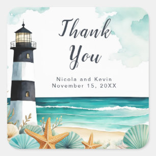 Nautical Lighthouse Wedding Square Sticker