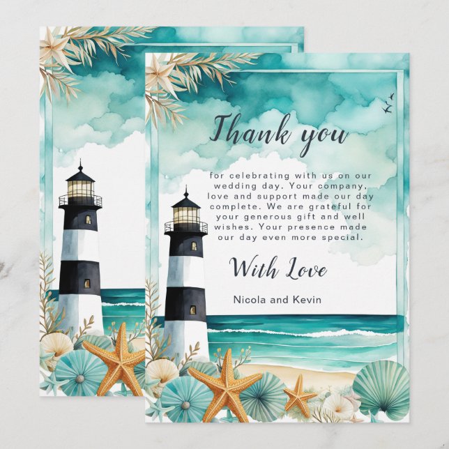 Nautical Lighthouse Wedding Thank You Card (Front/Back)