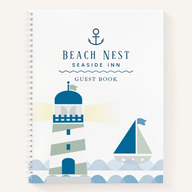 Nautical Lighthouse White Beach House Guest Book (Front)