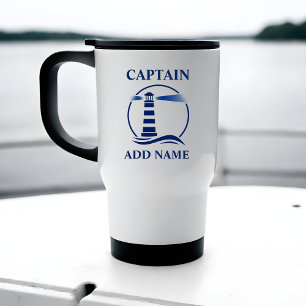 Nautical Lighthouse With Captain or Boat Name Travel Mug