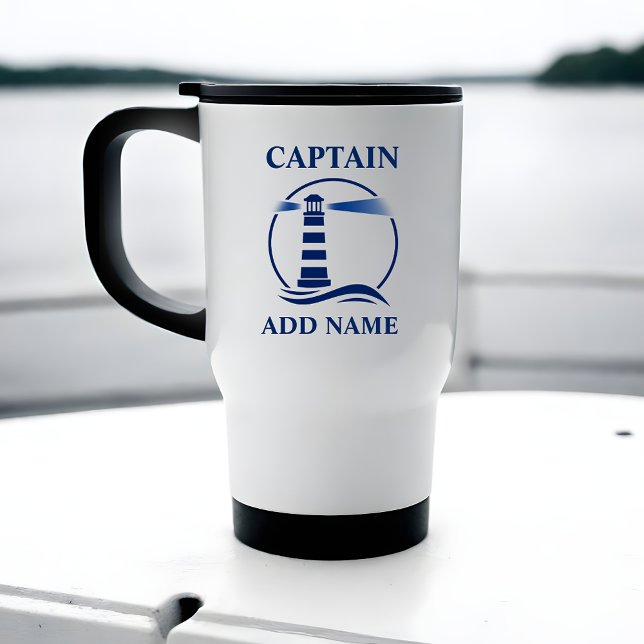 Nautical Lighthouse With Captain or Boat Name Travel Mug (Creator Uploaded)