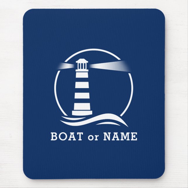 Nautical Lighthouse Your Boat or Name Navy Mouse Mat (Front)