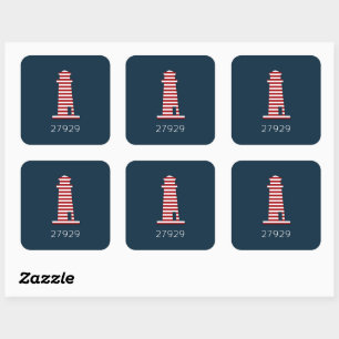 Nautical Lighthouse ZIP CODE Red White Blue Fun Square Sticker