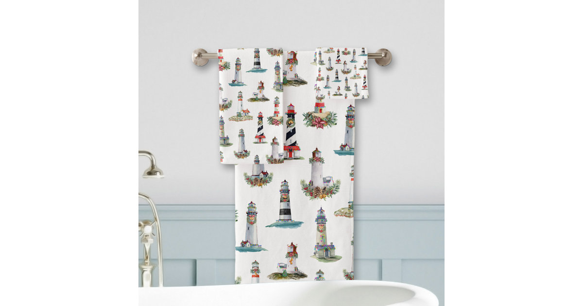 Nautical Ligthhouse Coastal Christmas Bath Towel Set | Zazzle