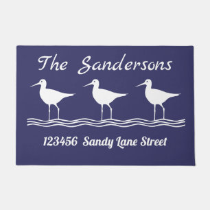 Nautical Lite Navy Blue White Sandpipers Doormat