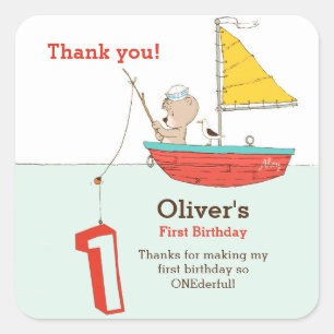 Nautical little sailor bear first birthday square sticker