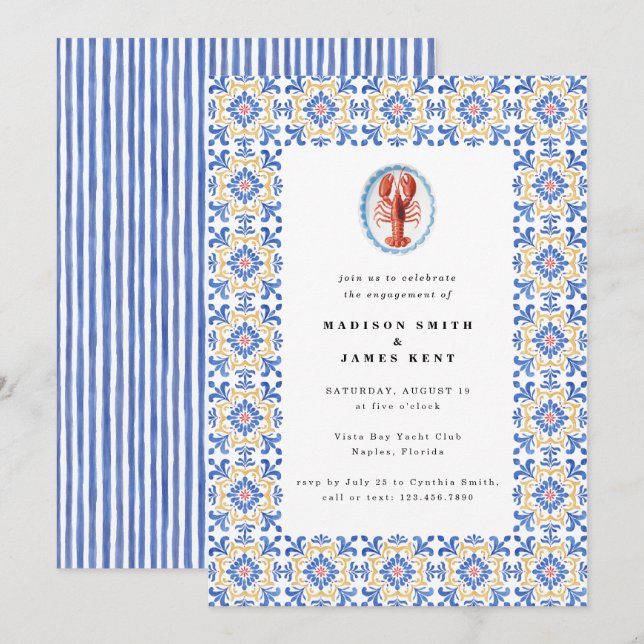 Nautical Lobster Amalfi Tiles Engagement Party Invitation (Front/Back)