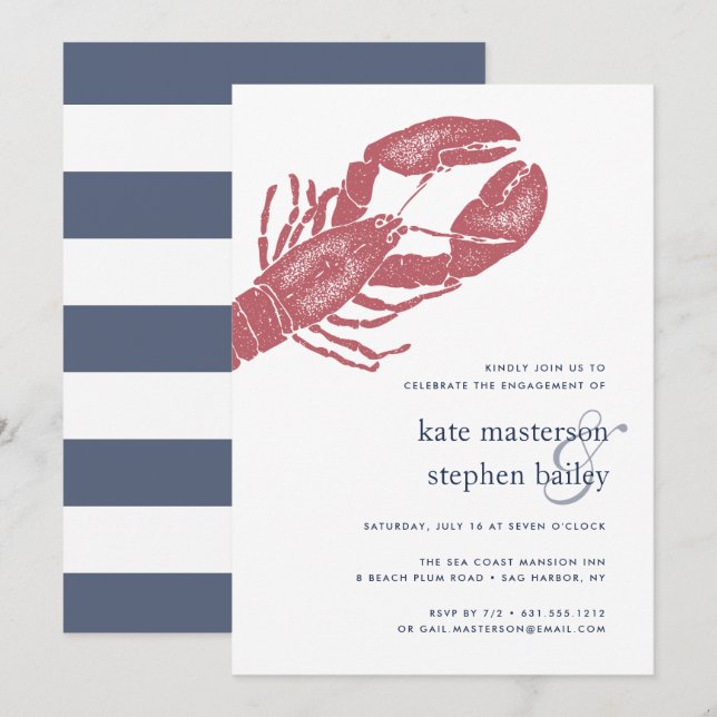 Nautical Lobster Engagement Party Invitation (Front/Back)