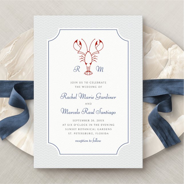 Nautical Lobster Minimalist Preppy Wedding Invitation (Creator Uploaded)