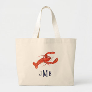 Nautical Lobster Monogrammed Tote Bag