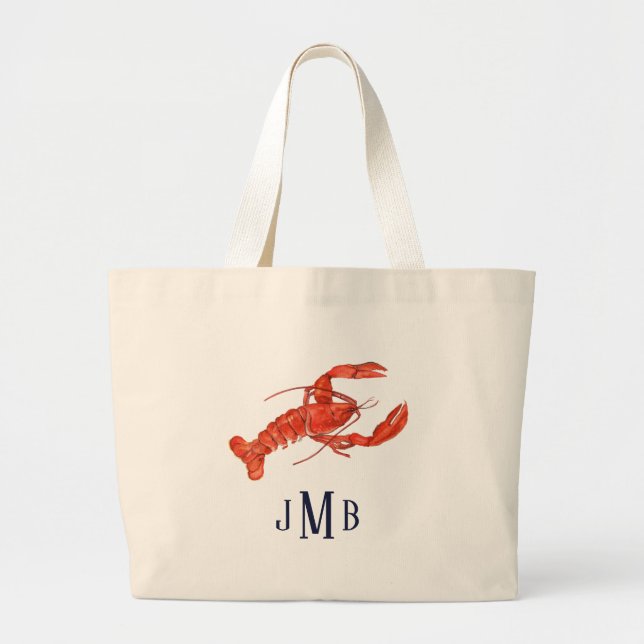 Nautical Lobster Monogrammed Tote Bag (Front)