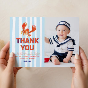 Nautical Lobster Photo Kids Birthday Thank You Card