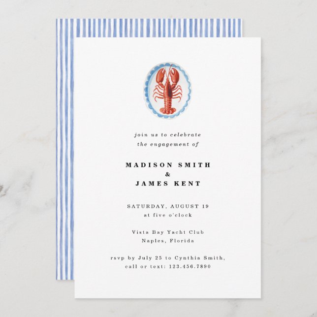 Nautical Lobster Preppy Wedding Engagement Party Invitation (Front/Back)