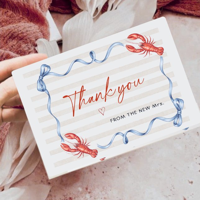 Nautical Lobster Ribbon Bridal Shower Thank You Card (Creator Uploaded)