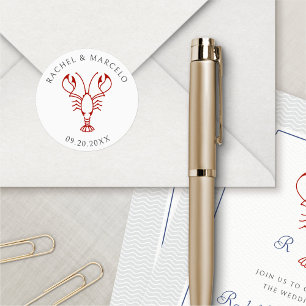 Nautical Lobster Wedding Classic Round Sticker