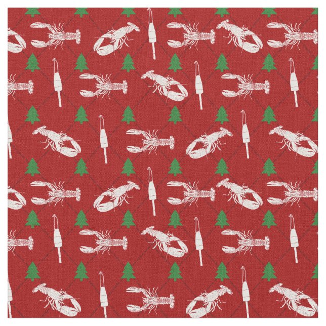 Nautical Lobsters and Buoys Christmas Pattern Fabric (Close Up)