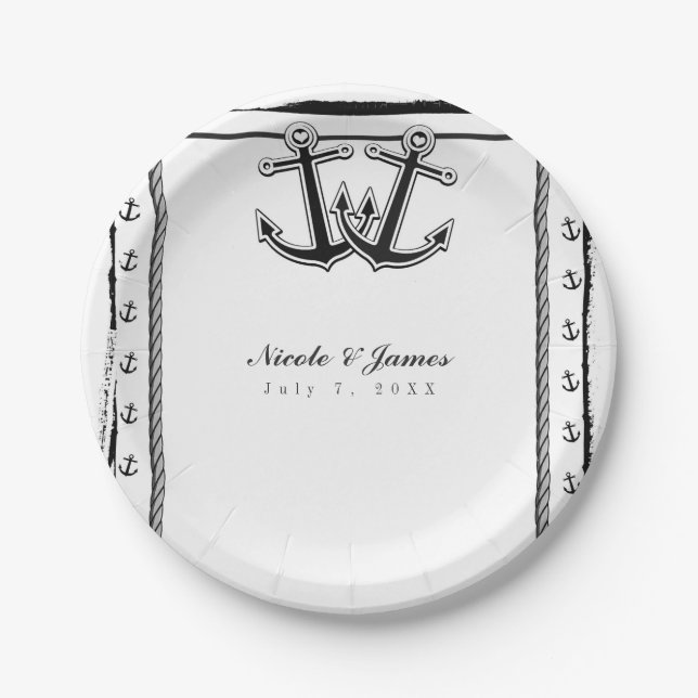 Nautical Love Anchors Beach Wedding Bridal Shower Paper Plate (Front)