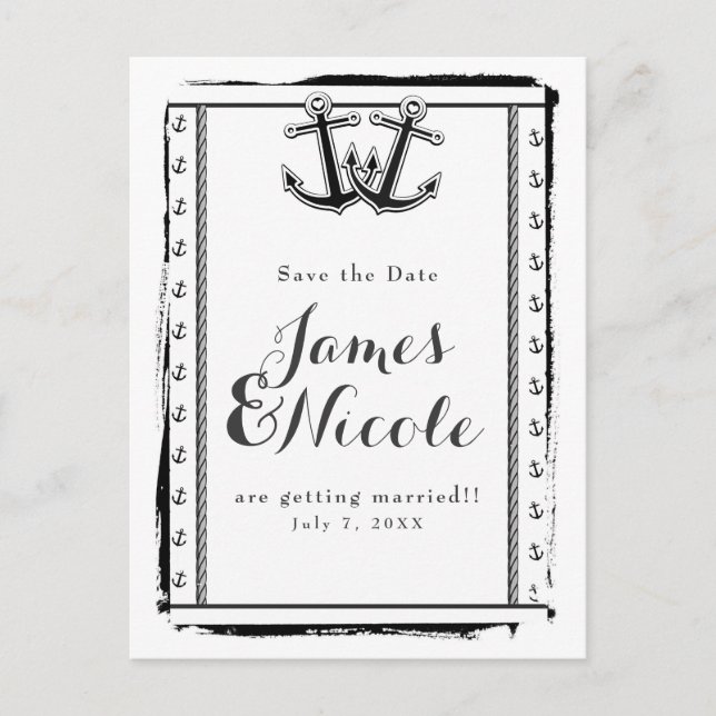 Nautical Love Anchors Beach Wedding Save the Date Announcement Postcard (Front)