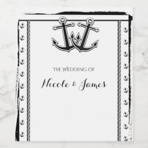 Nautical Love Anchors Elegant Beach Wedding Wine Label