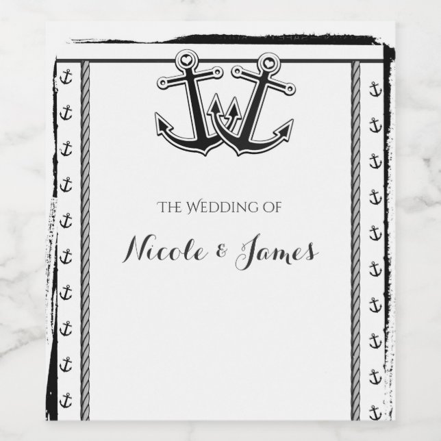 Nautical Love Anchors Elegant Beach Wedding Wine Wine Label (Single Label)