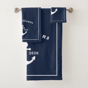 Nautical Luxury Navy Blue Anchor Custom Monogram Bath Towel Set