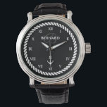 Nautical luxury watch gift with custom name<br><div class="desc">Nautical luxury watch gift for men's Birthday, wedding, retirement, achievement, Holidays etc. Create your own luxurious present for him. Stylish sophisticated design with chic Roman numbers and elegant script typography. Personalised template for name, surname or ship name plus monogram. Add year of birth or retiring date optionally. Classy modern gentlemen...</div>