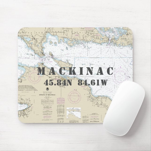 Nautical Mackinac Island MI Latitude Longitude Mouse Mat (With Mouse)