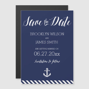Nautical Magnetic Wedding Save The Date Stripes Magnetic Invitation