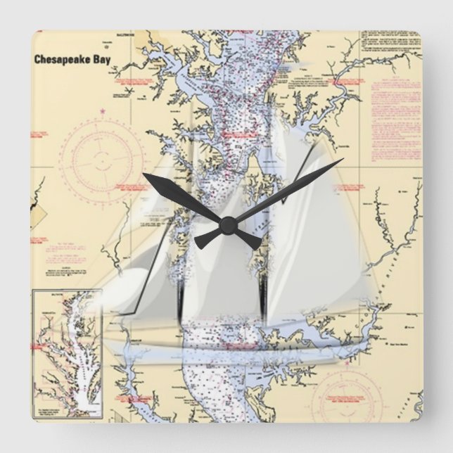Nautical Map chesapeake Bay clock (Front)