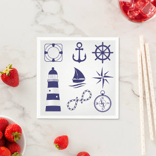 Nautical Marine Elements Navy Blue Coastal Icons Napkin